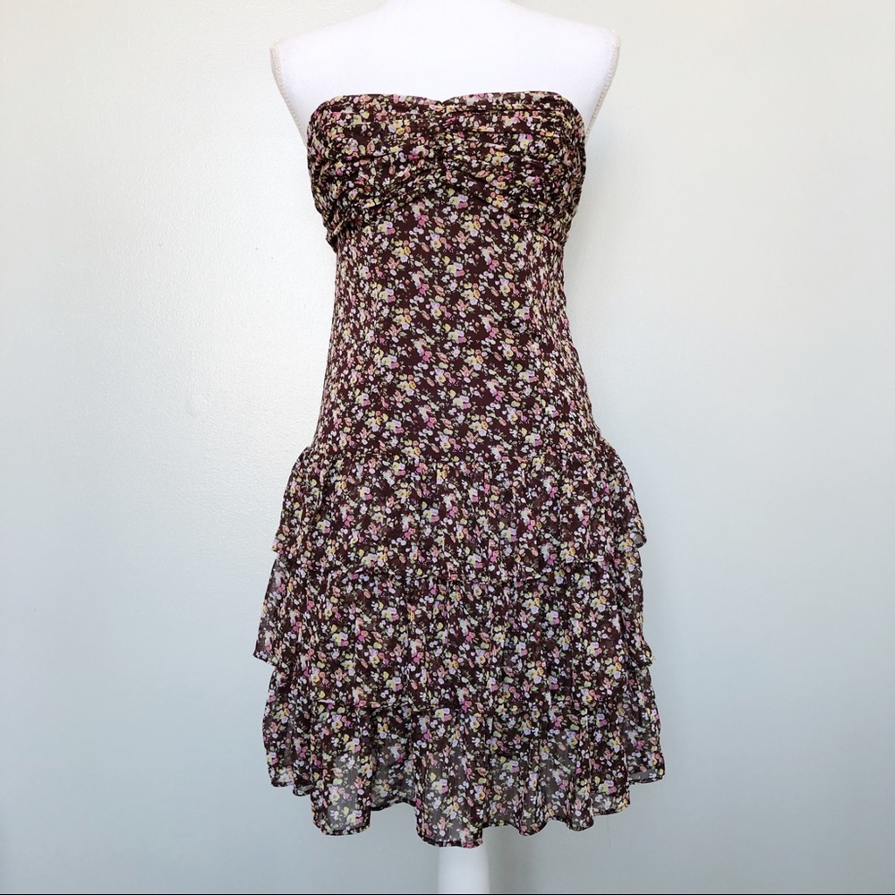 Express • Floral Strapless Ruffle Tiered Dress